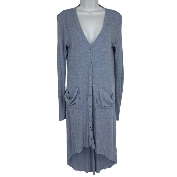FP Beach Blue Bonita Ribbed Up Duster Cardigan W/ Pockets Ribbed Knit Size M - Picture 1 of 9